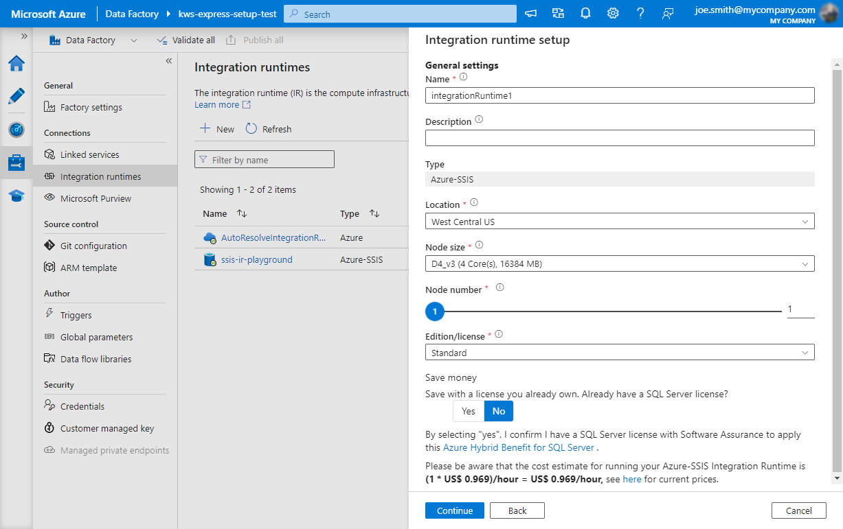 Create a new SSIS IR Instance - General Settings